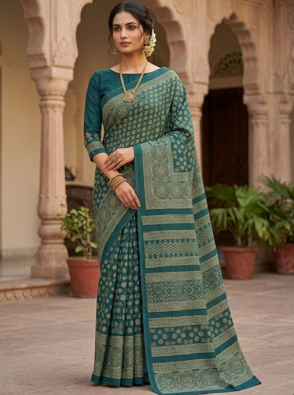 Premium Block Print Cotton Lawn Saree