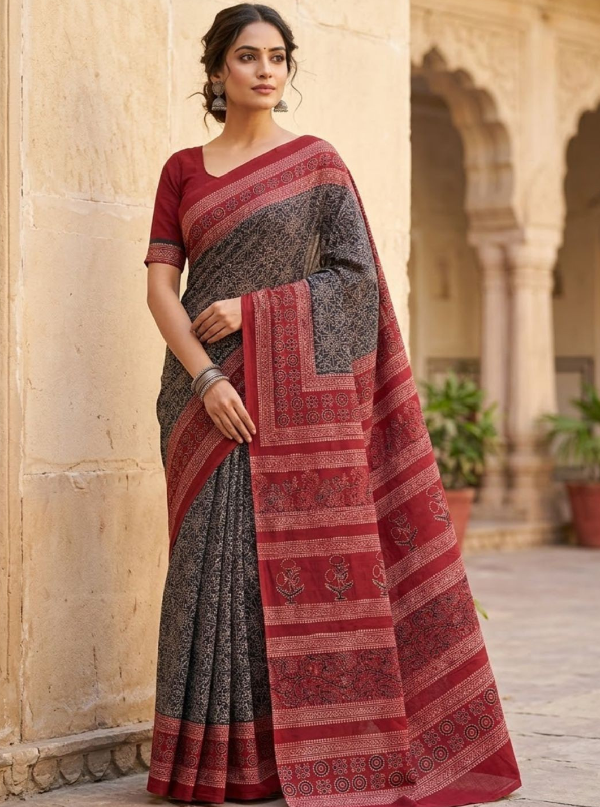 Premium Block Print Cotton Lawn Saree
