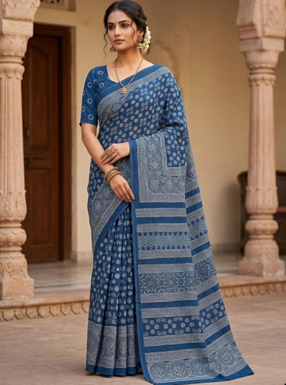 Premium Block Print Cotton Lawn Saree