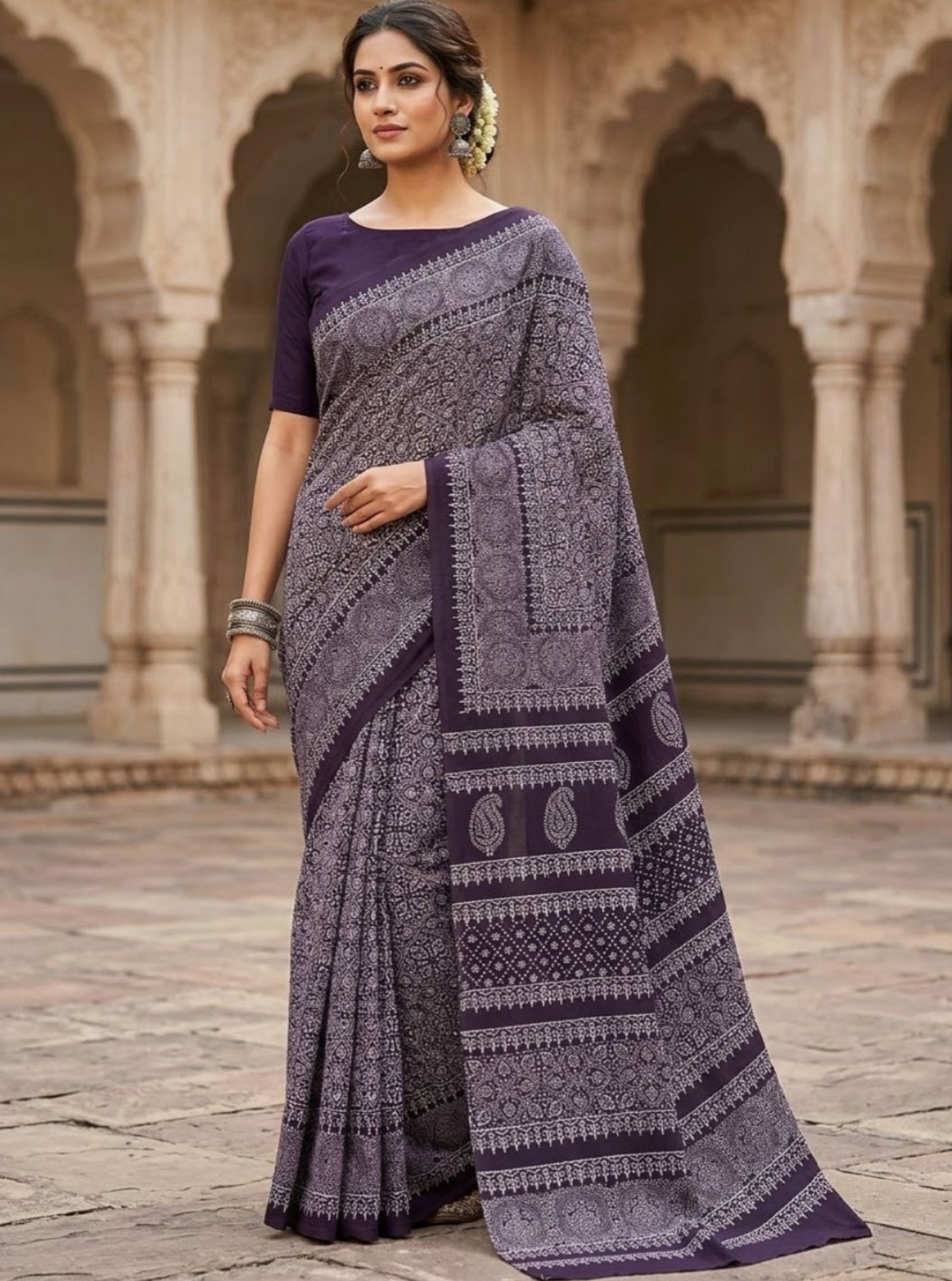 Premium Block Print Cotton Lawn Saree