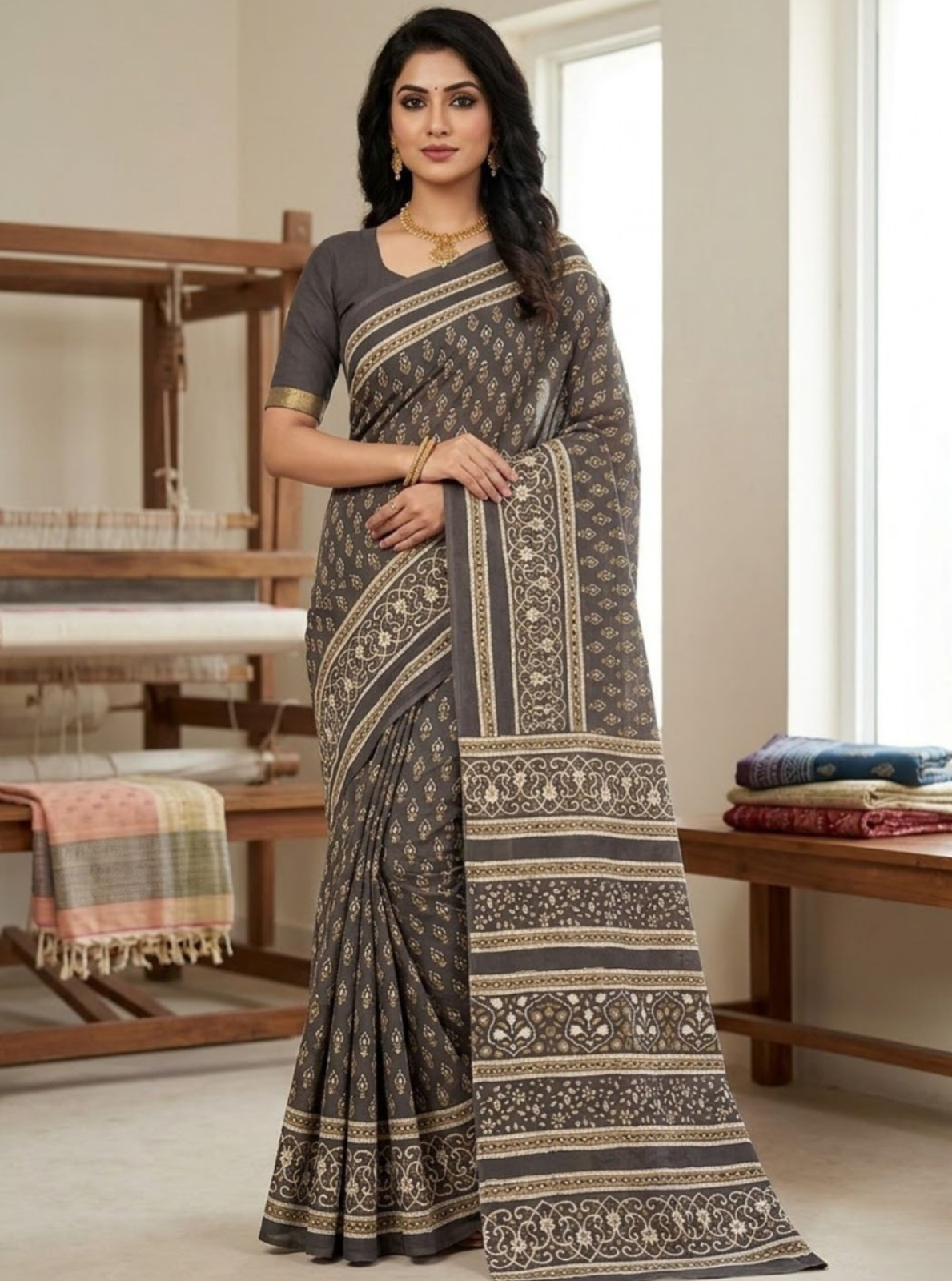 Premium Block Print Cotton Lawn Saree
