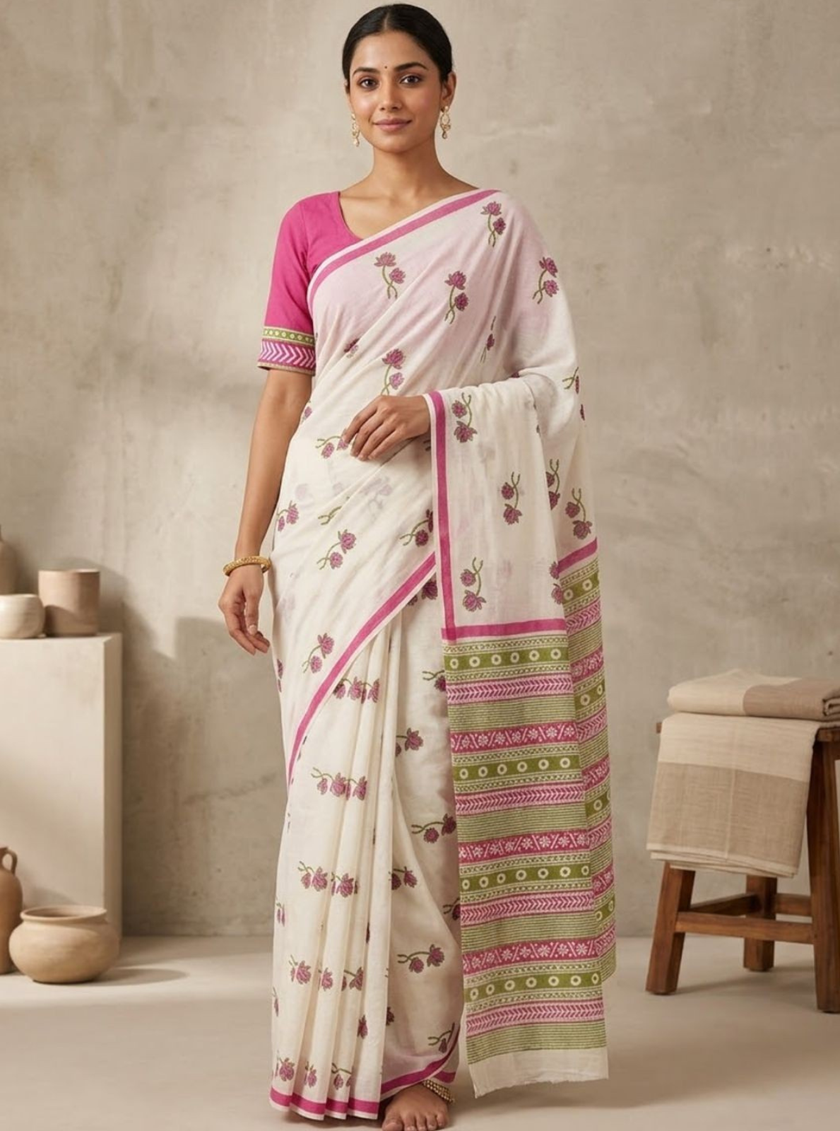 Premium Block Print Cotton Lawn Saree