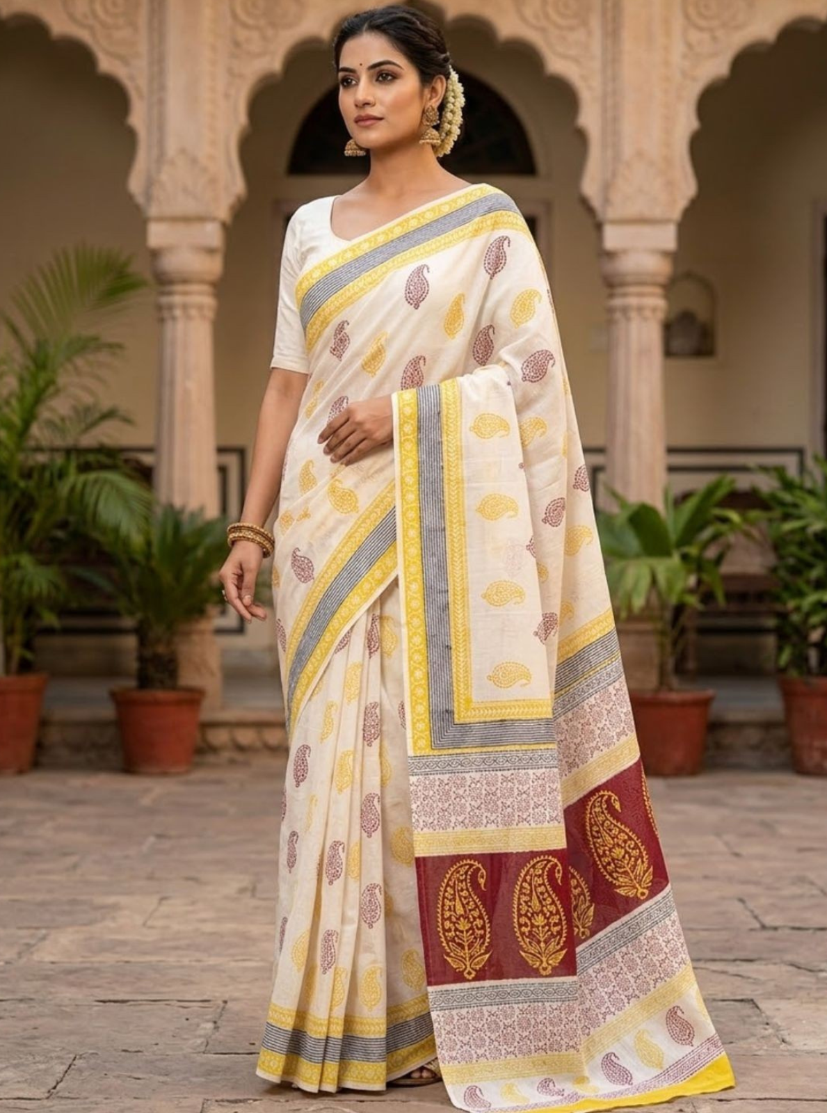 Premium Block Print Cotton Lawn Saree
