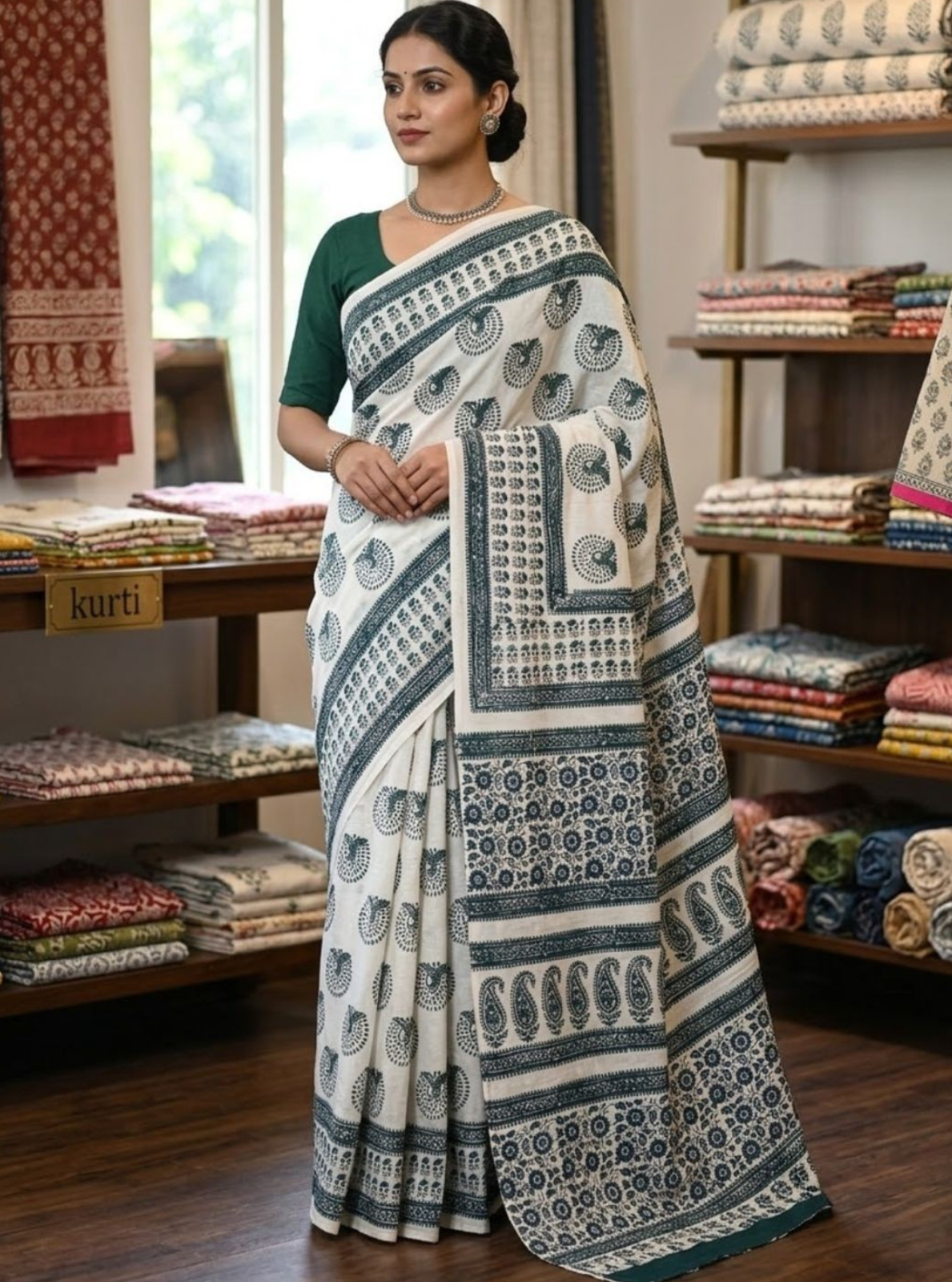 Premium Block Print Cotton Lawn Saree