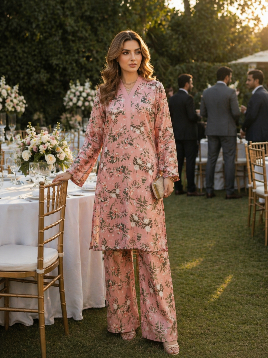 Blush Floral Silk Kurti | Printed Occasion Wear