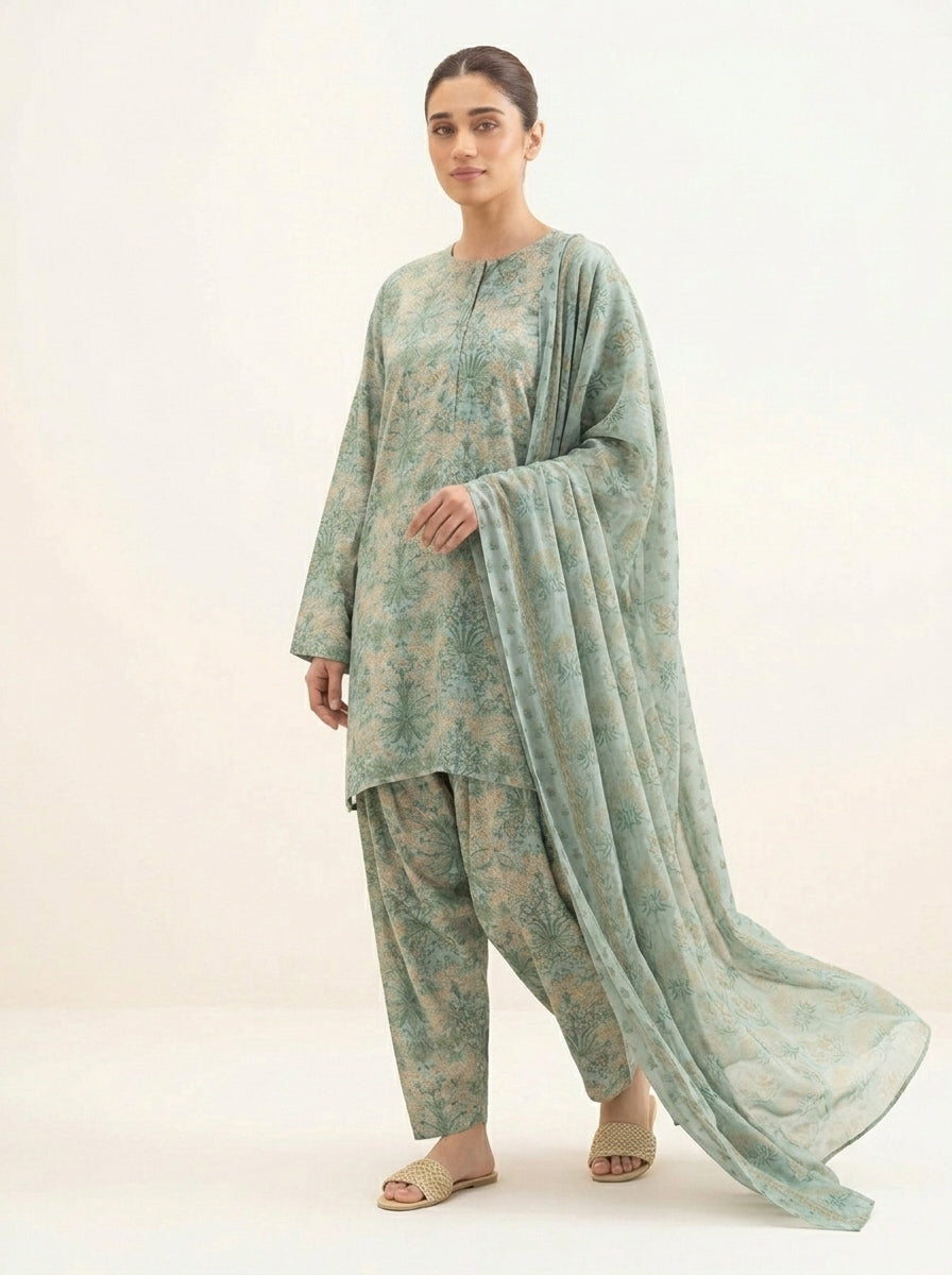 Sapphire 3 Piece Arabic Lawn Shirt with Straight Shalwar with Lawn Dupatta