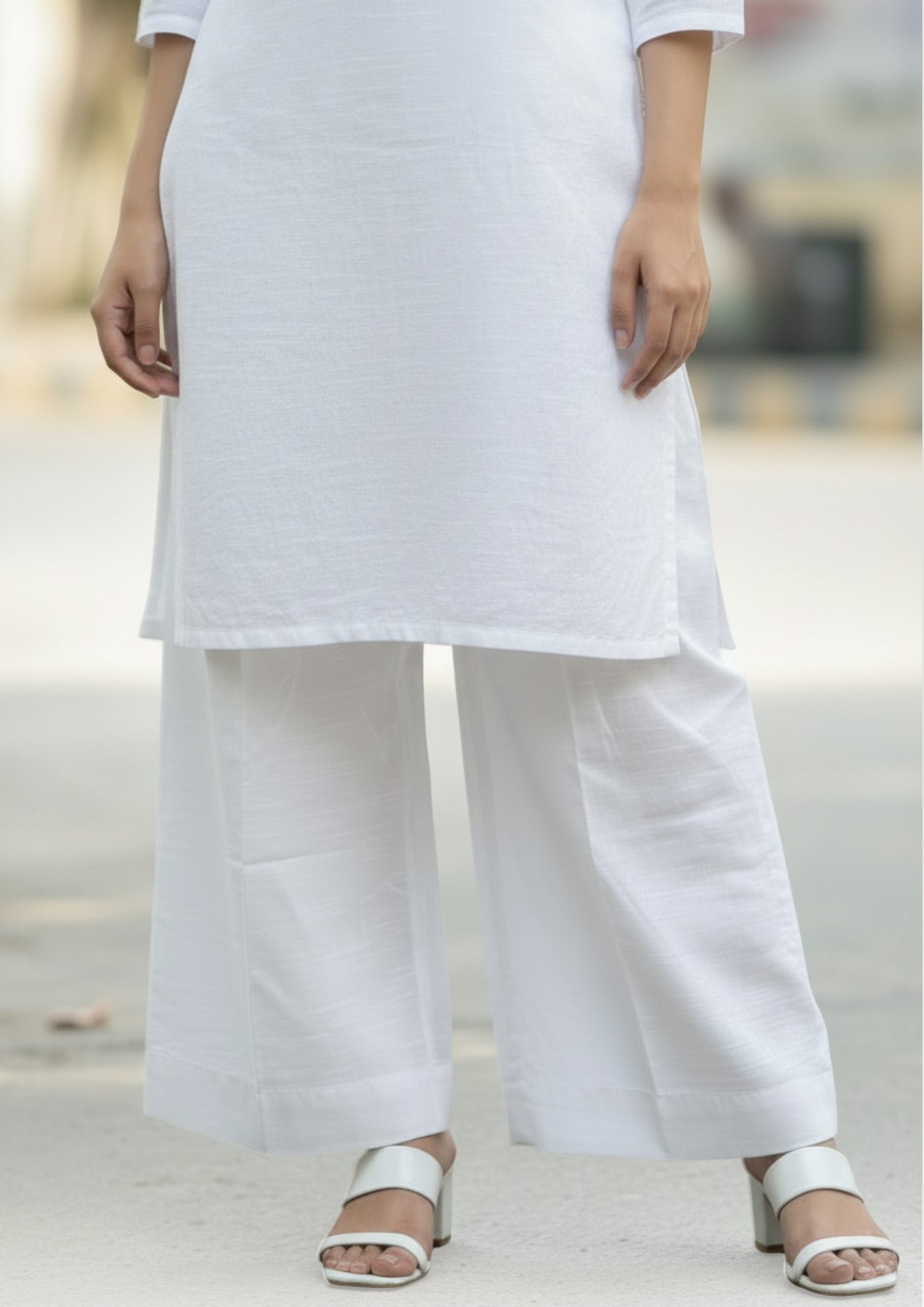 Loose Pants Khaddar Stuff White Color