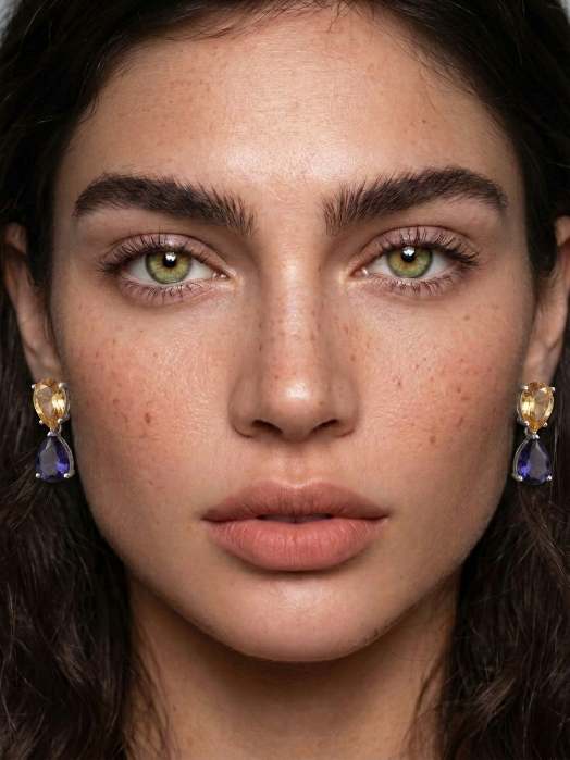 Gold Purple Stone Earrings | Minimal Luxury Design
