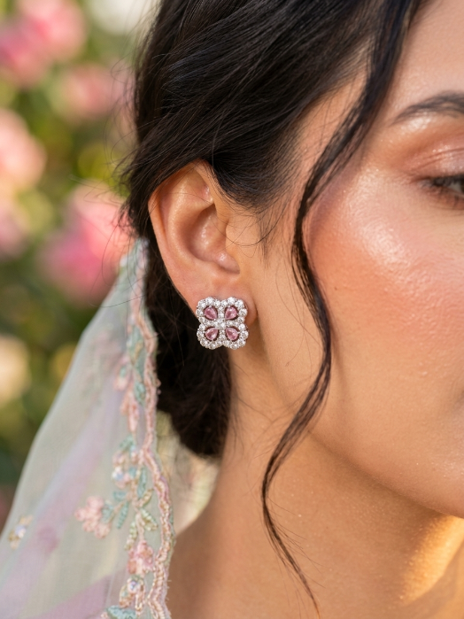 Ruby & Diamond Cluster Earrings