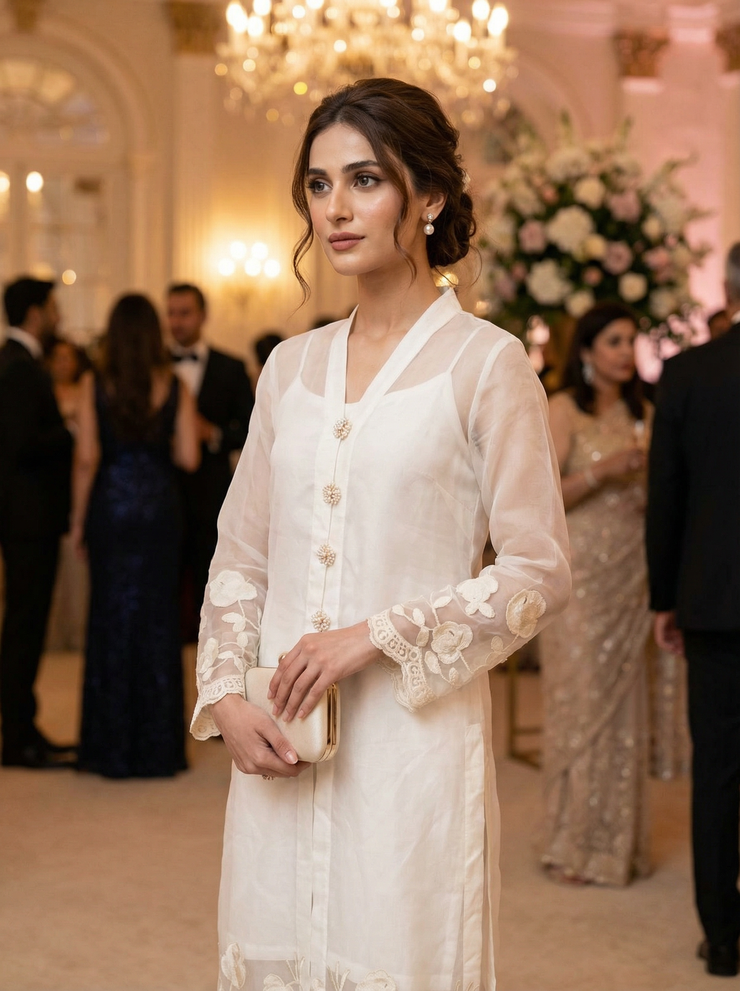 Ivory Lace Silk Kurti | Formal Silk Occasion Wear