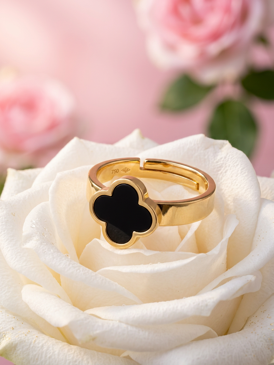 Black Clover Ring – Gold Adjustable Band