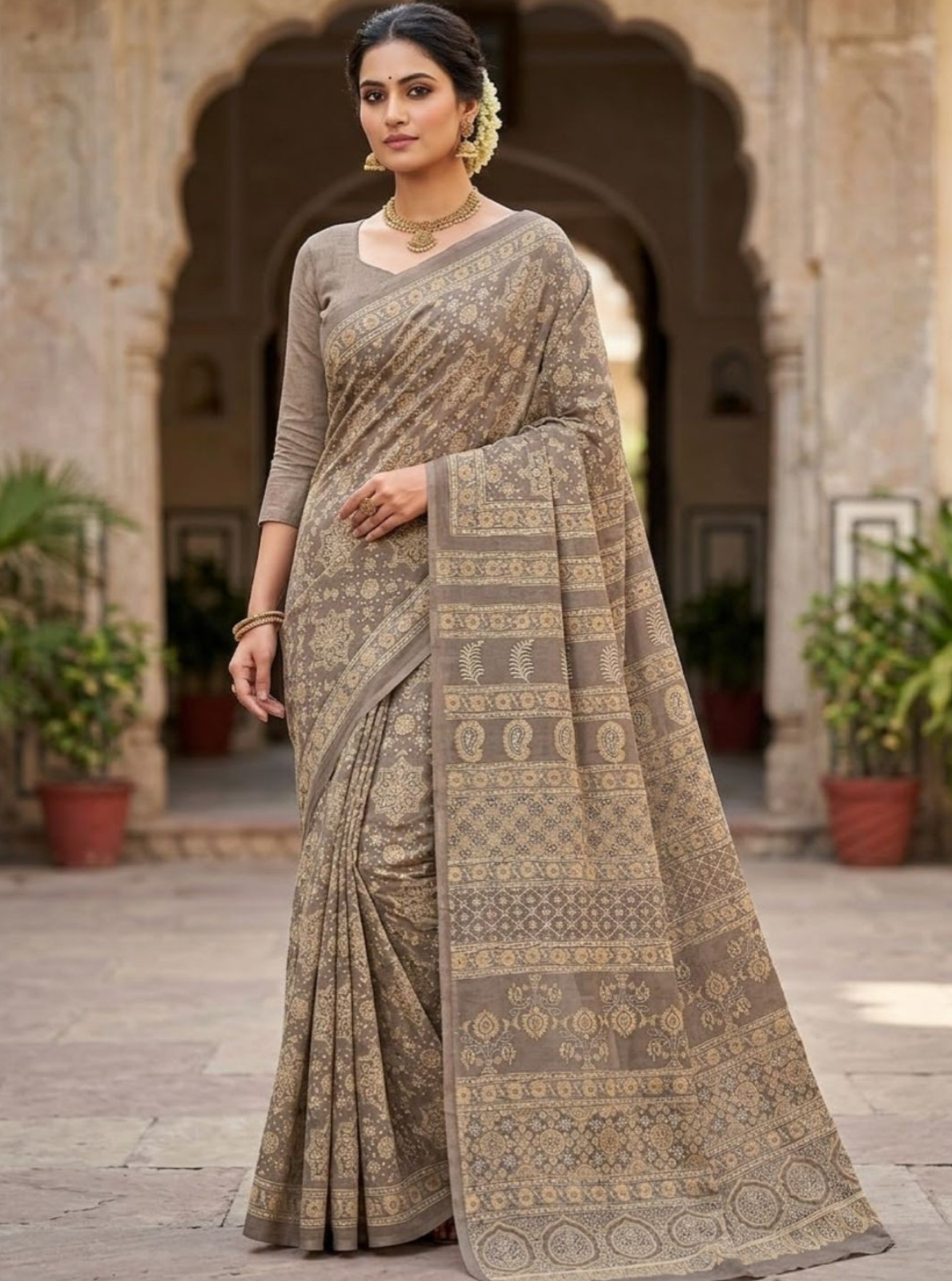 Premium Block Print Cotton Lawn Saree