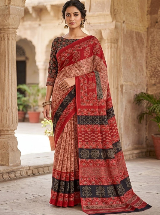 Premium Block Print Cotton Lawn Saree