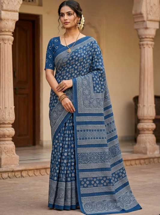 Premium Block Print Cotton Lawn Saree