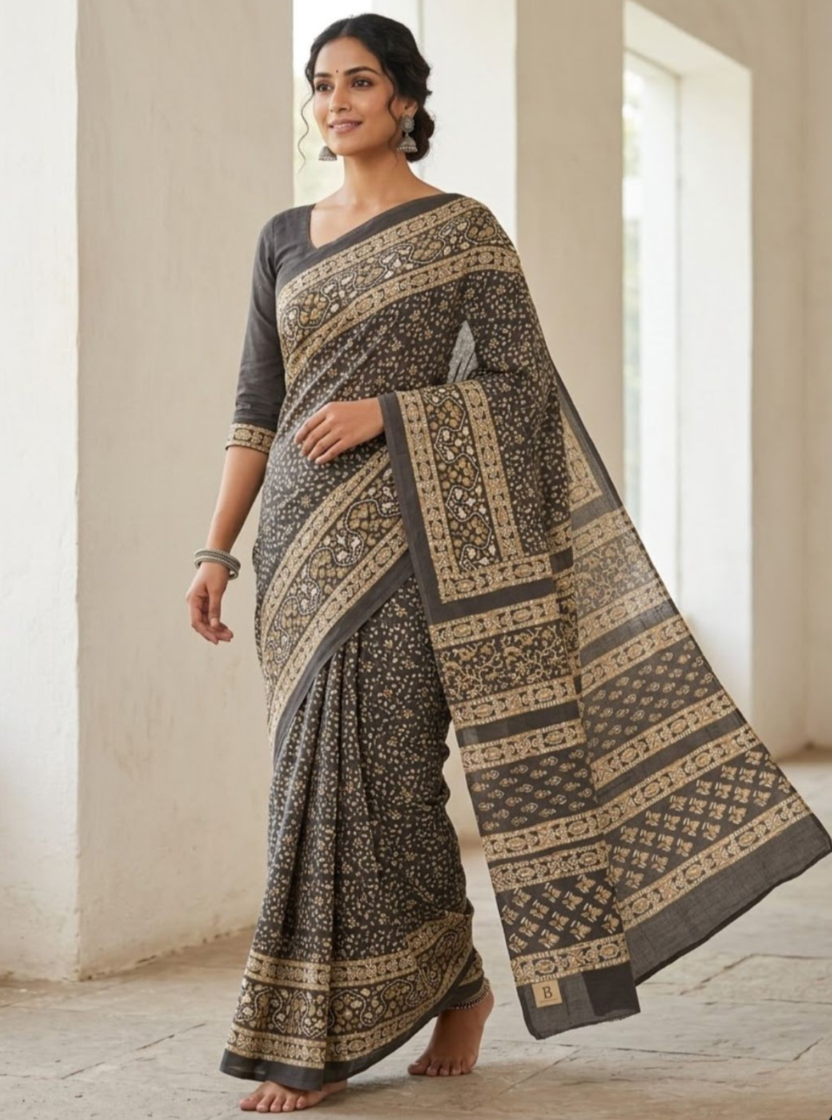 Premium Block Print Cotton Lawn Saree