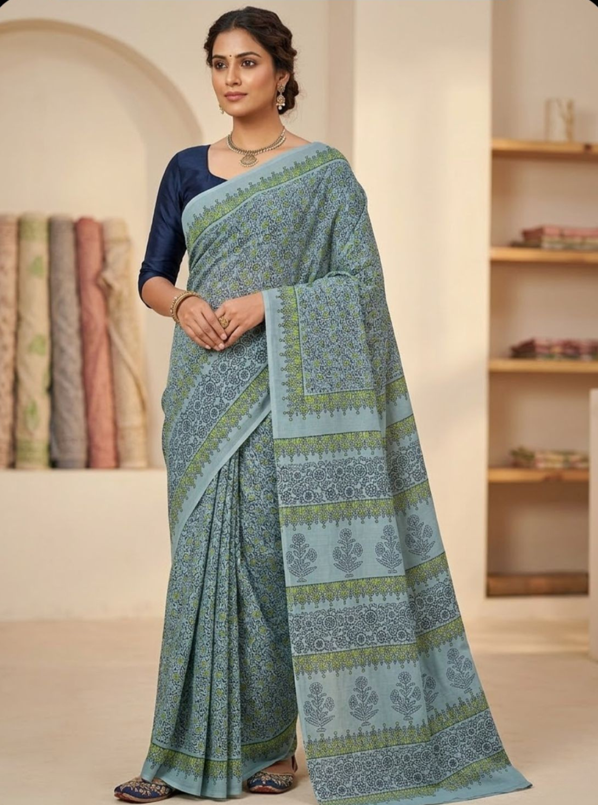 Premium Block Print Cotton Lawn Saree