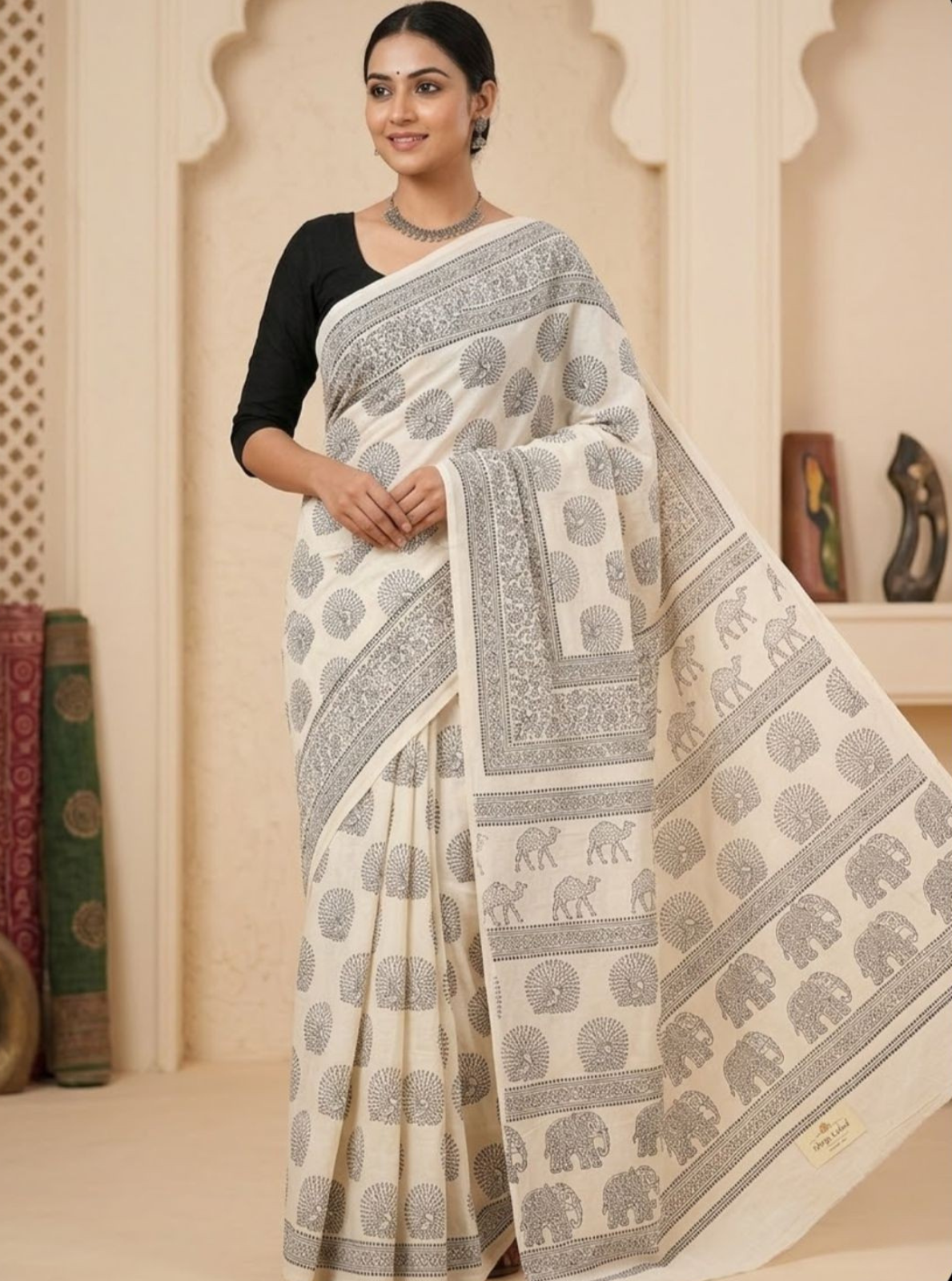 Premium Block Print Cotton Lawn Saree