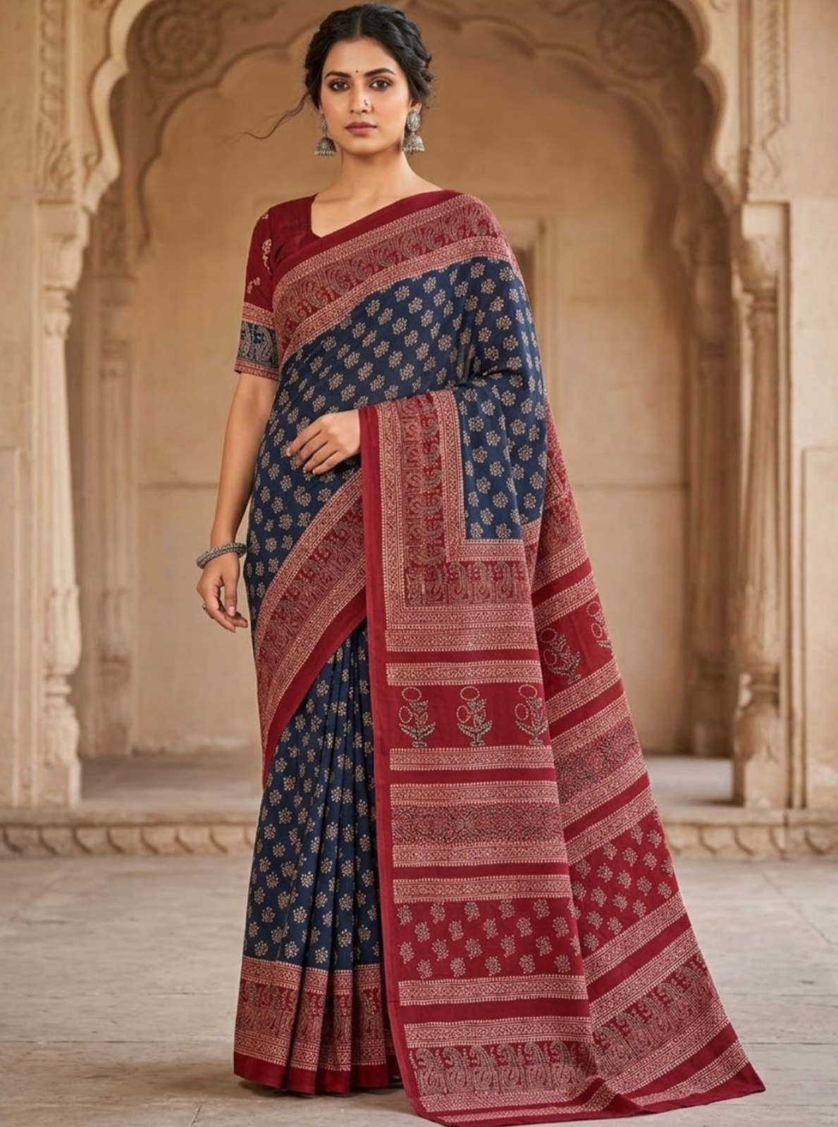 Premium Block Print Cotton Lawn Saree