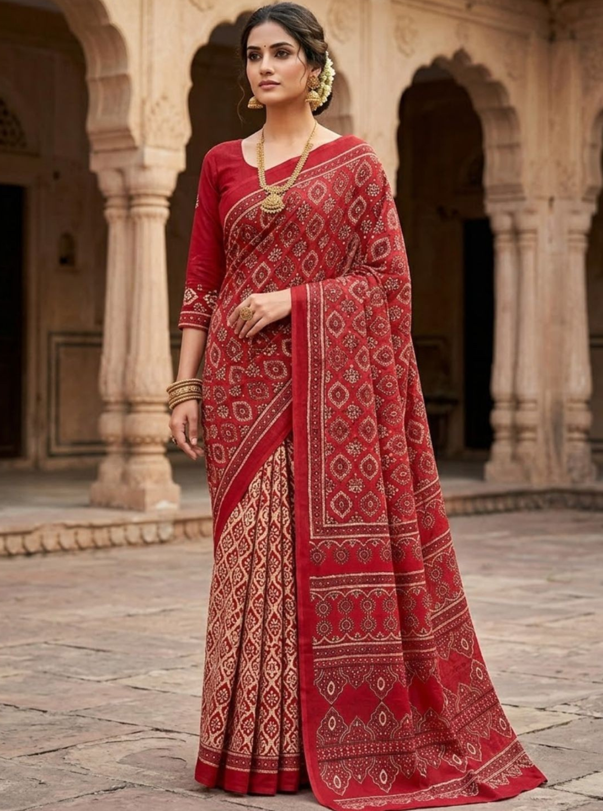 Premium Block Print Cotton Lawn Saree