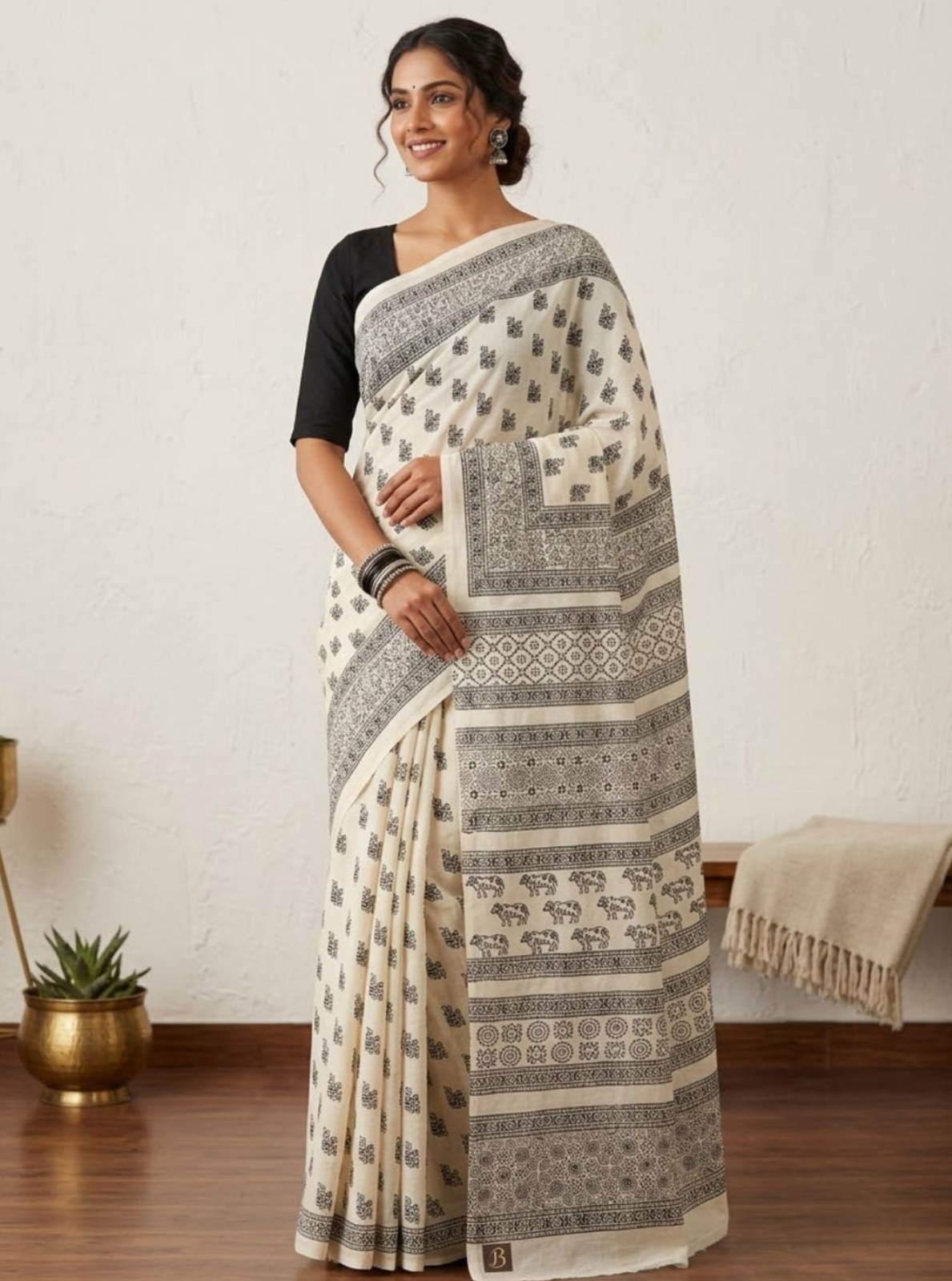 Premium Block Print Cotton Lawn Saree
