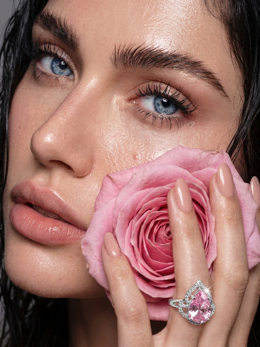 Rose Garden Halo Ring | Pink Stone with Stones