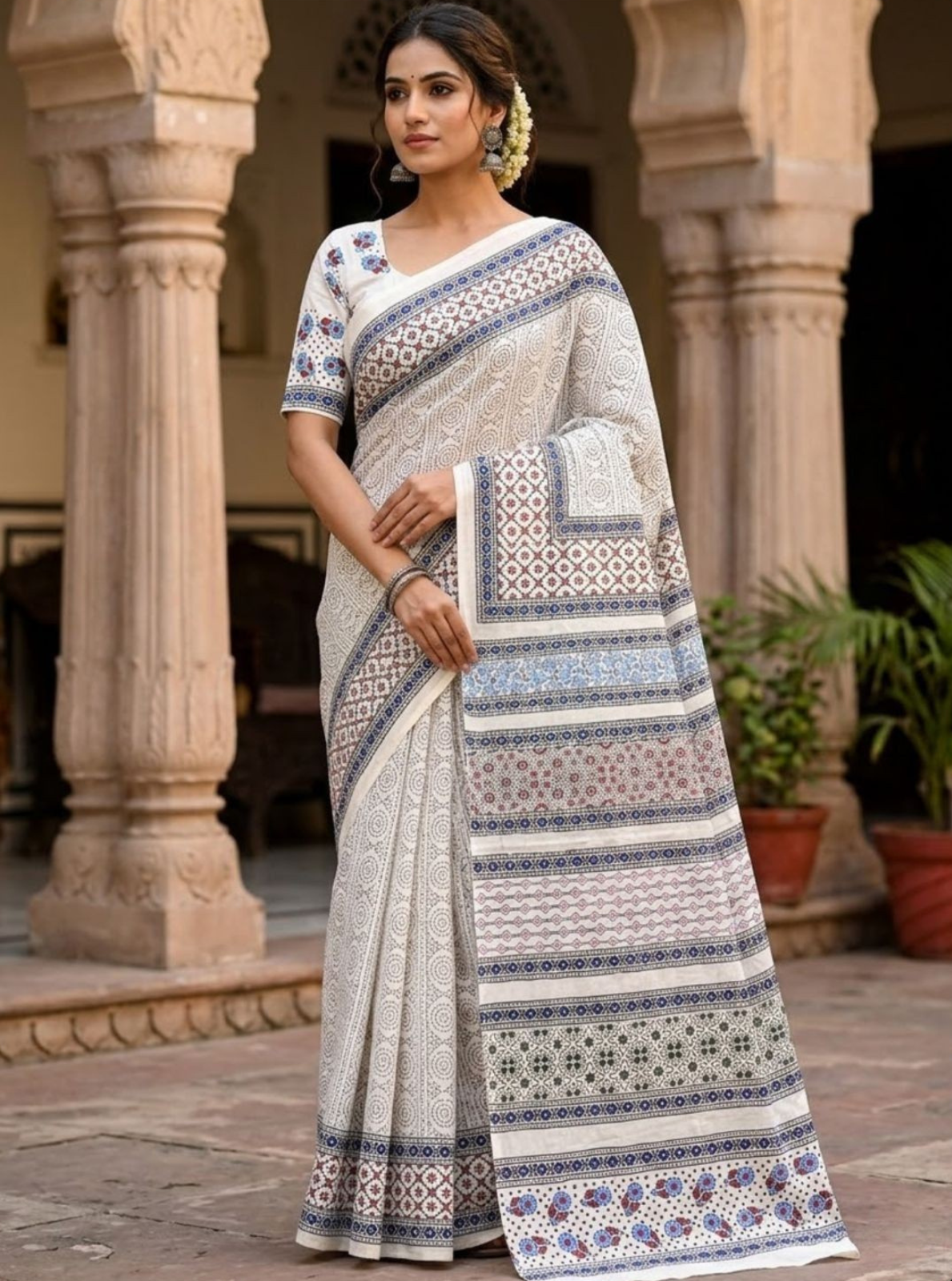 Premium Block Print Cotton Lawn Saree