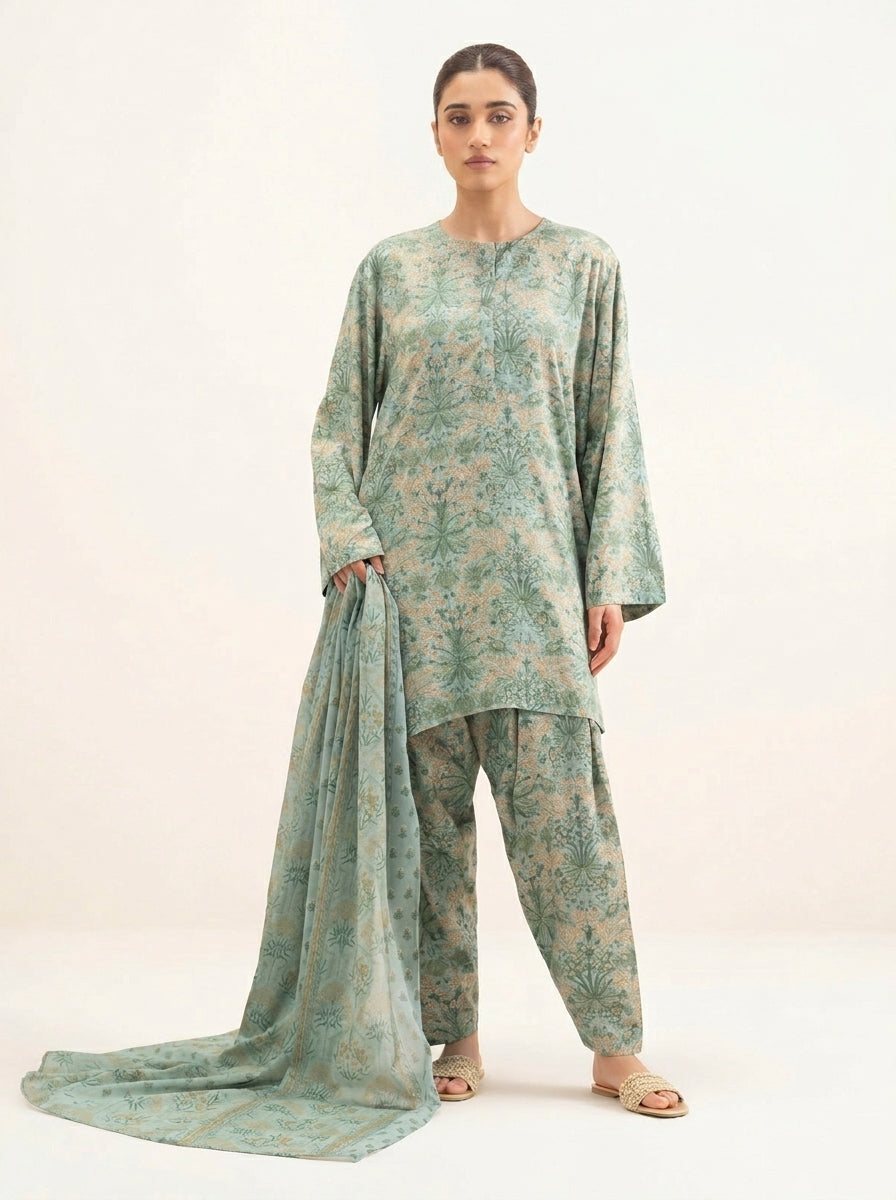 Sapphire 3 Piece Arabic Lawn Shirt with Straight Shalwar with Lawn Dupatta
