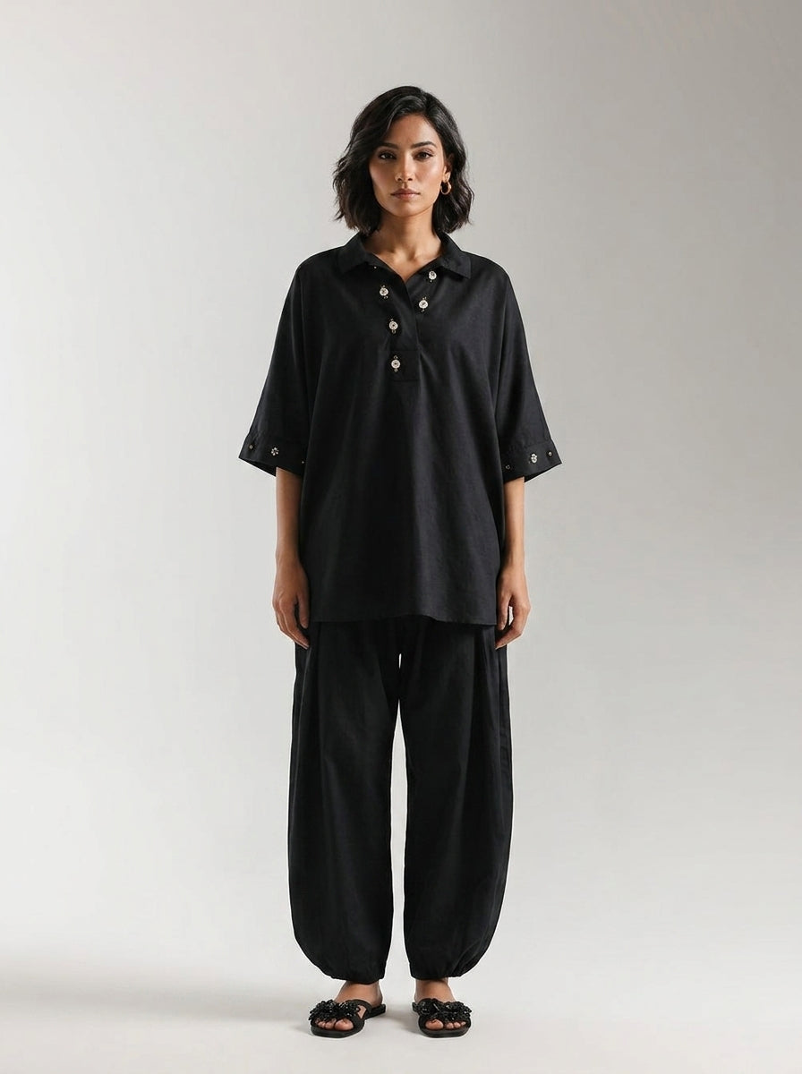 Ethnc 2 Piece Slub Lawn Baggy Shirt With Balloon Pants Small Size