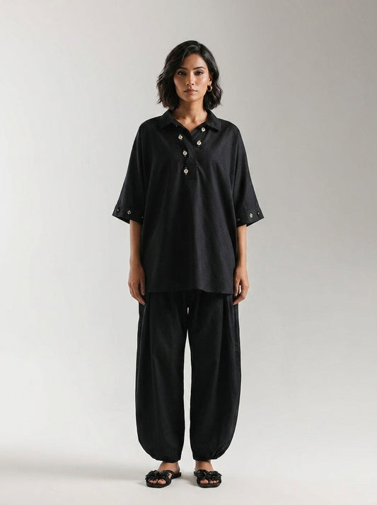 Ethnc 2 Piece Slub Lawn Baggy Shirt With Balloon Pants Small Size