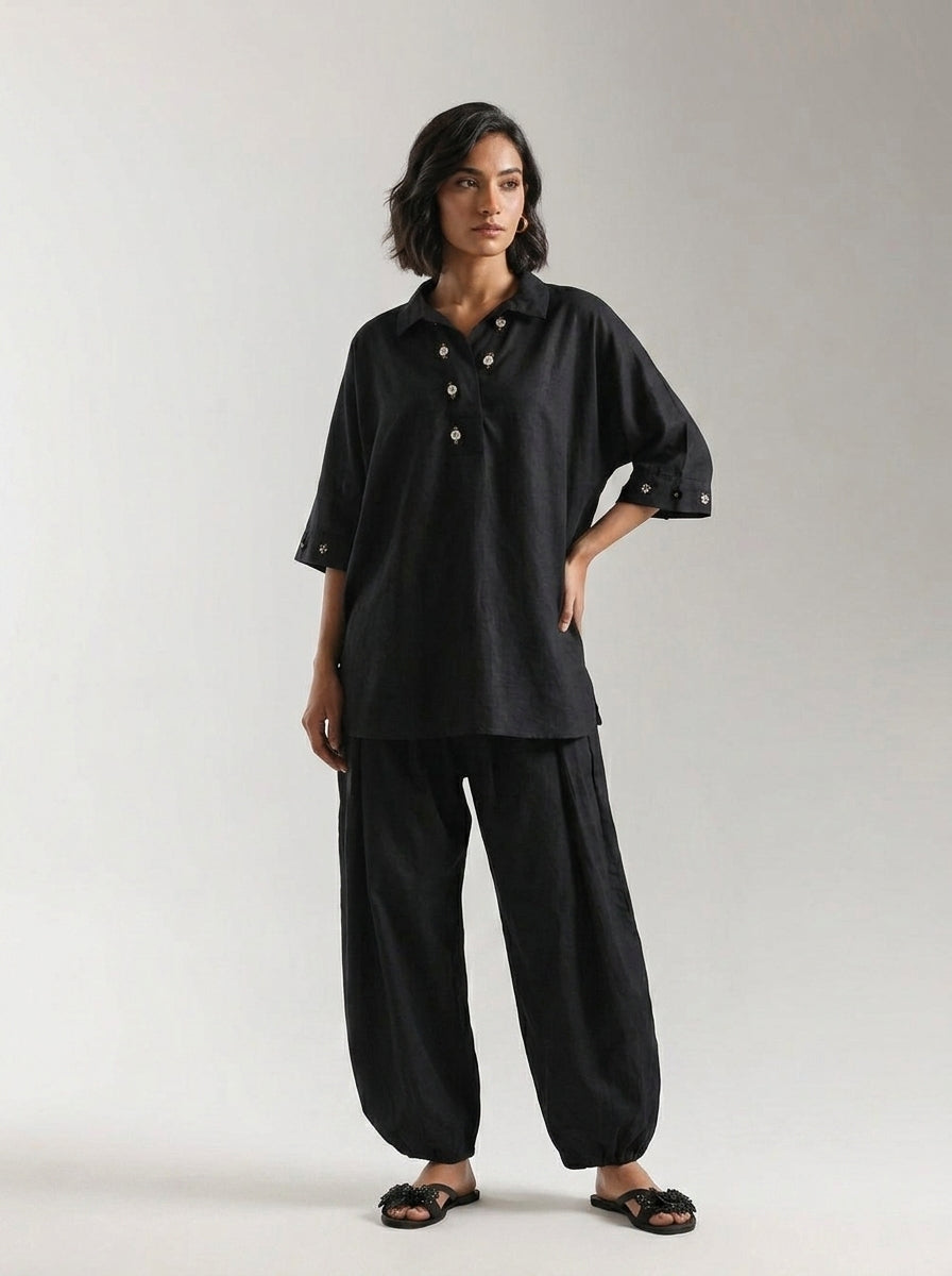 Ethnc 2 Piece Slub Lawn Baggy Shirt With Balloon Pants Small Size