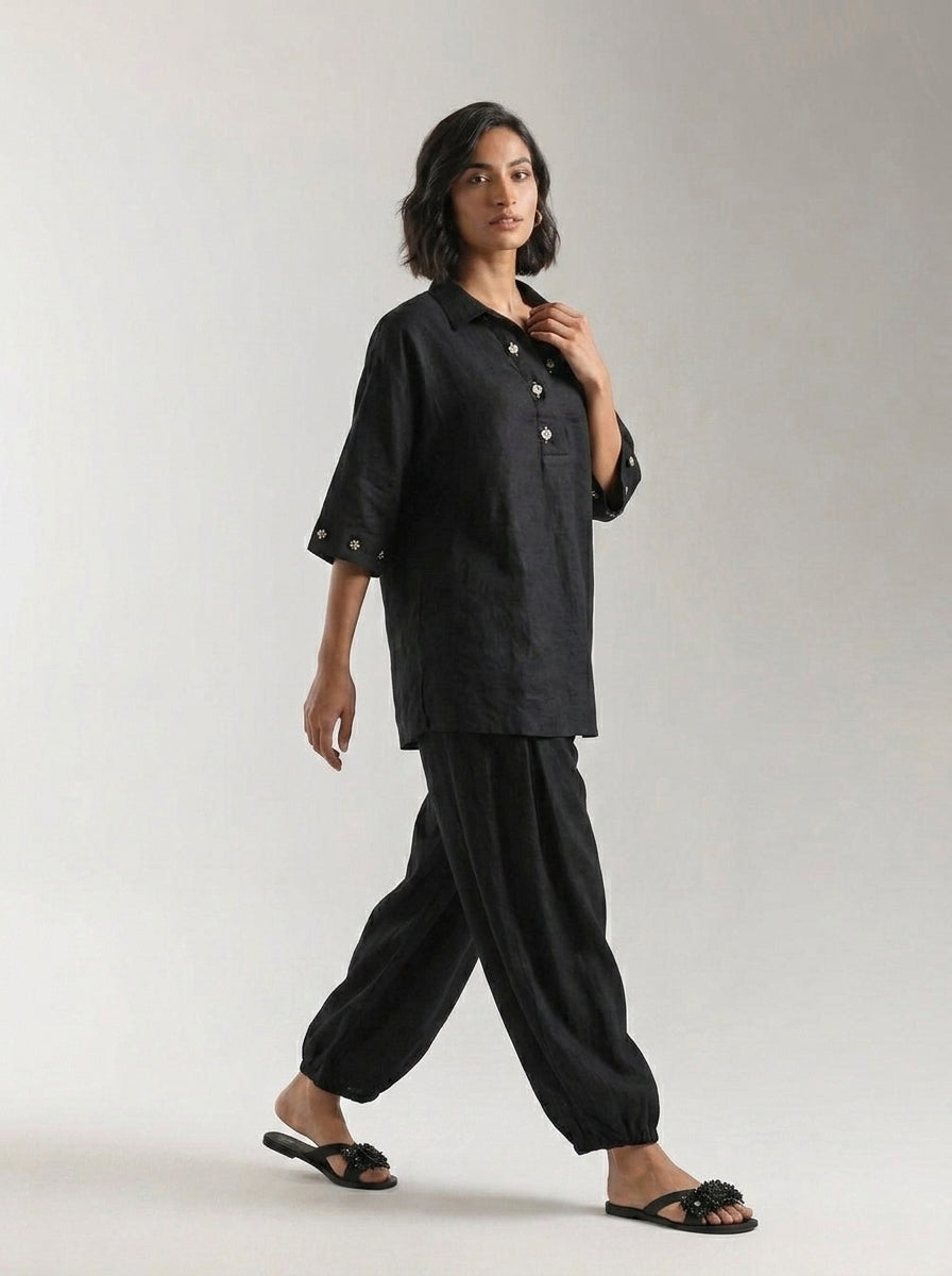 Ethnc 2 Piece Slub Lawn Baggy Shirt With Balloon Pants Small Size
