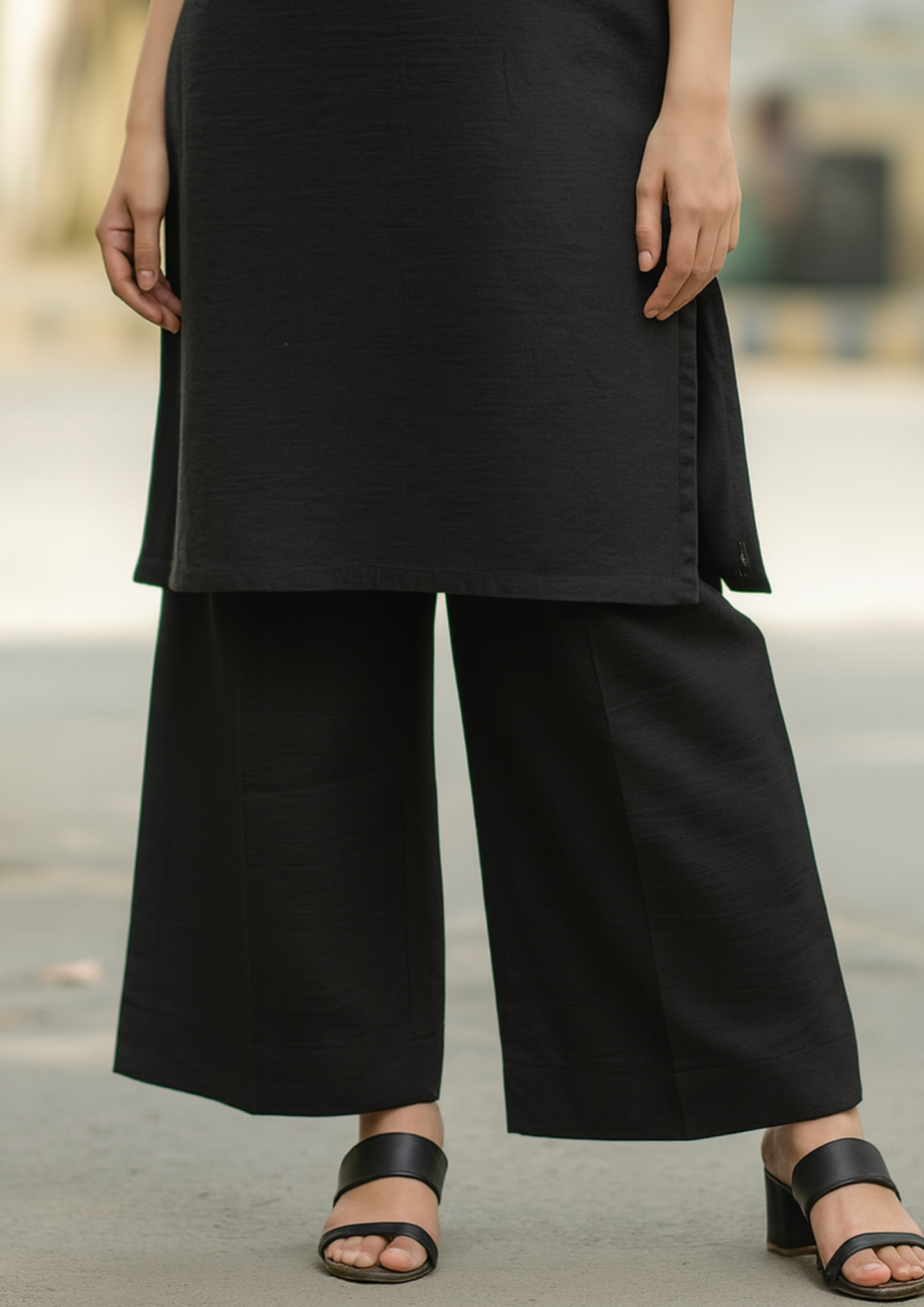 Loose Pants Khaddar Stuff Black Color