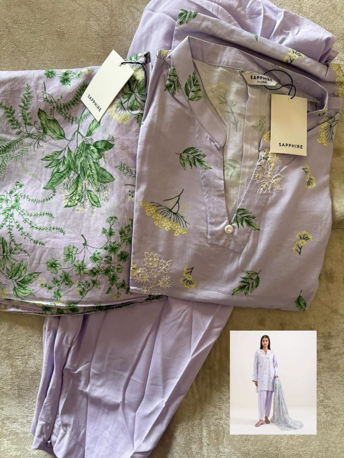Sapphire 3 Piece Embroidered With Shalwar