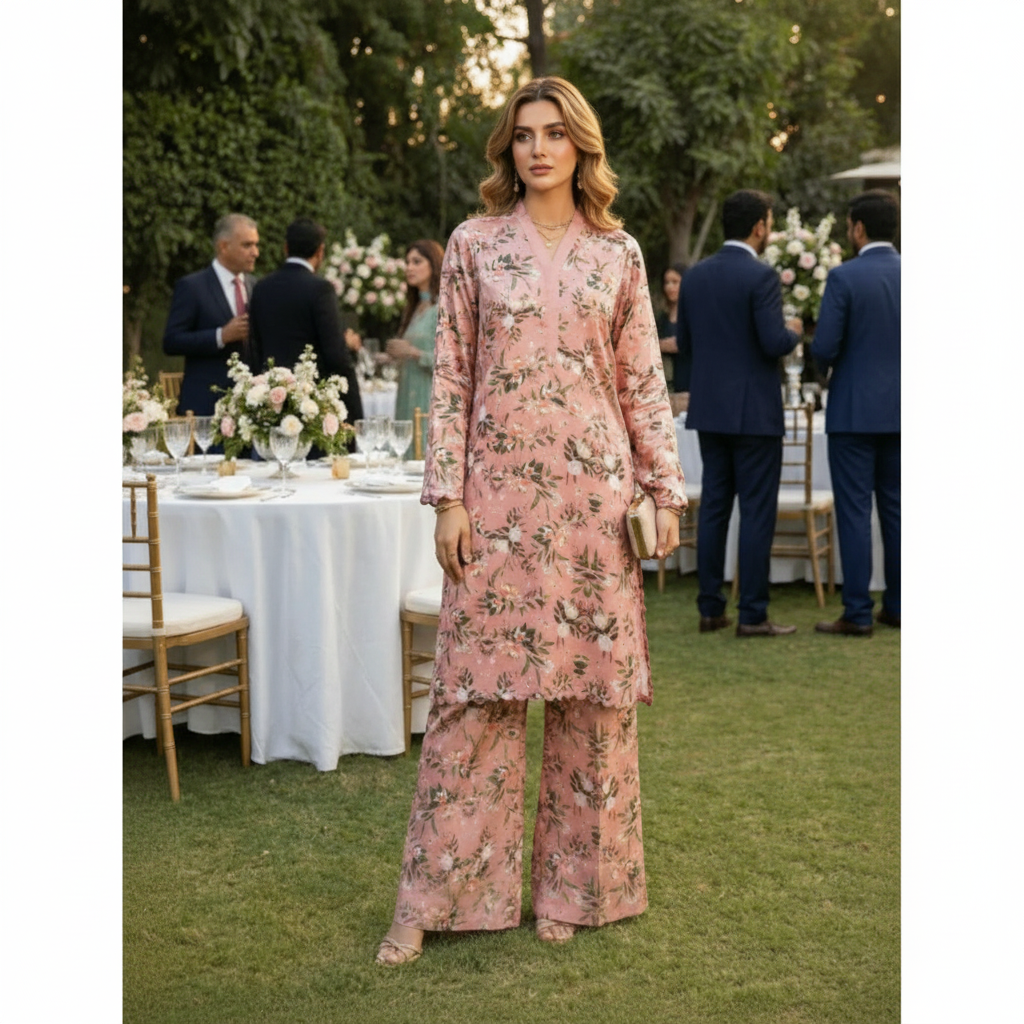 Blush Floral Silk Kurti | Printed Occasion Wear