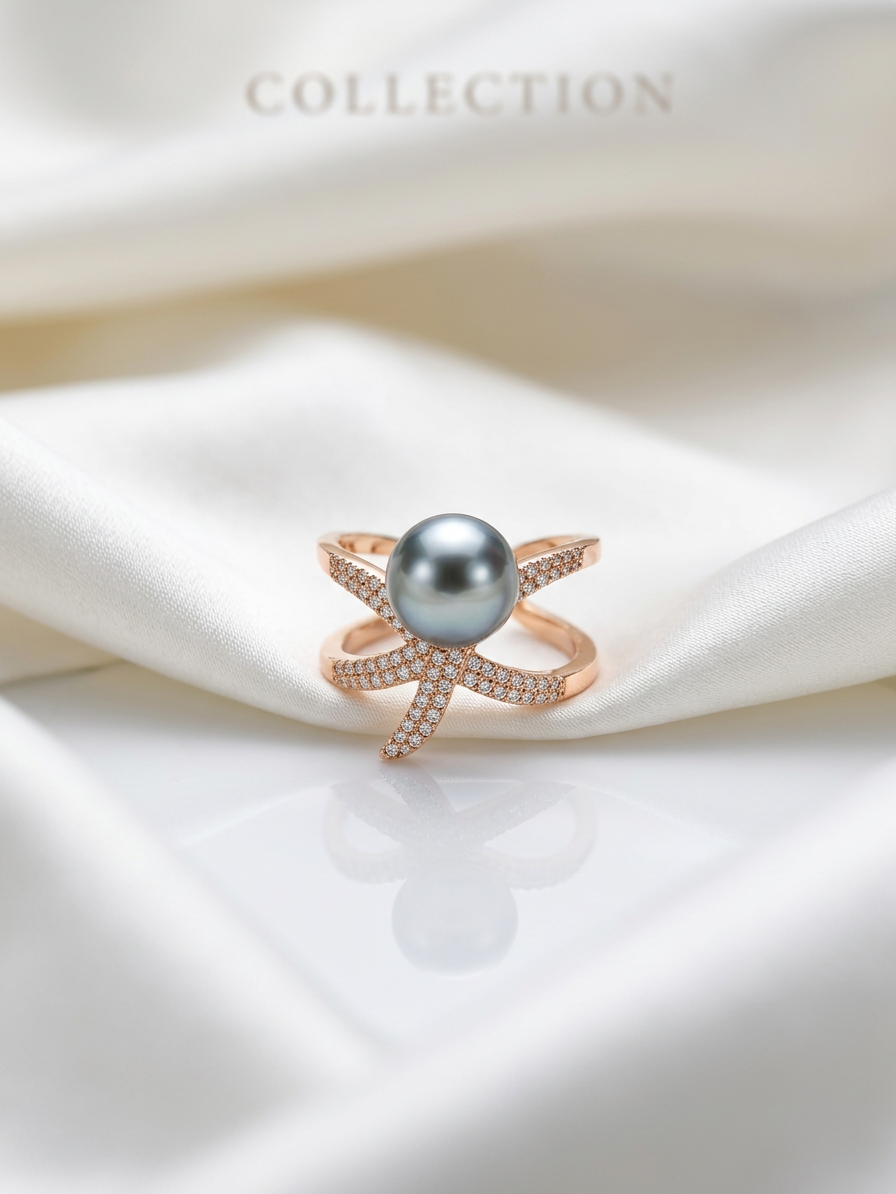 Tahitian Pearl Star Ring – Rose Gold