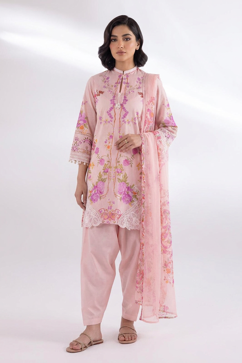 Sana Safinaz 3 Piece Medium Size Embrioded Stitched Muzlin Lawn Suit